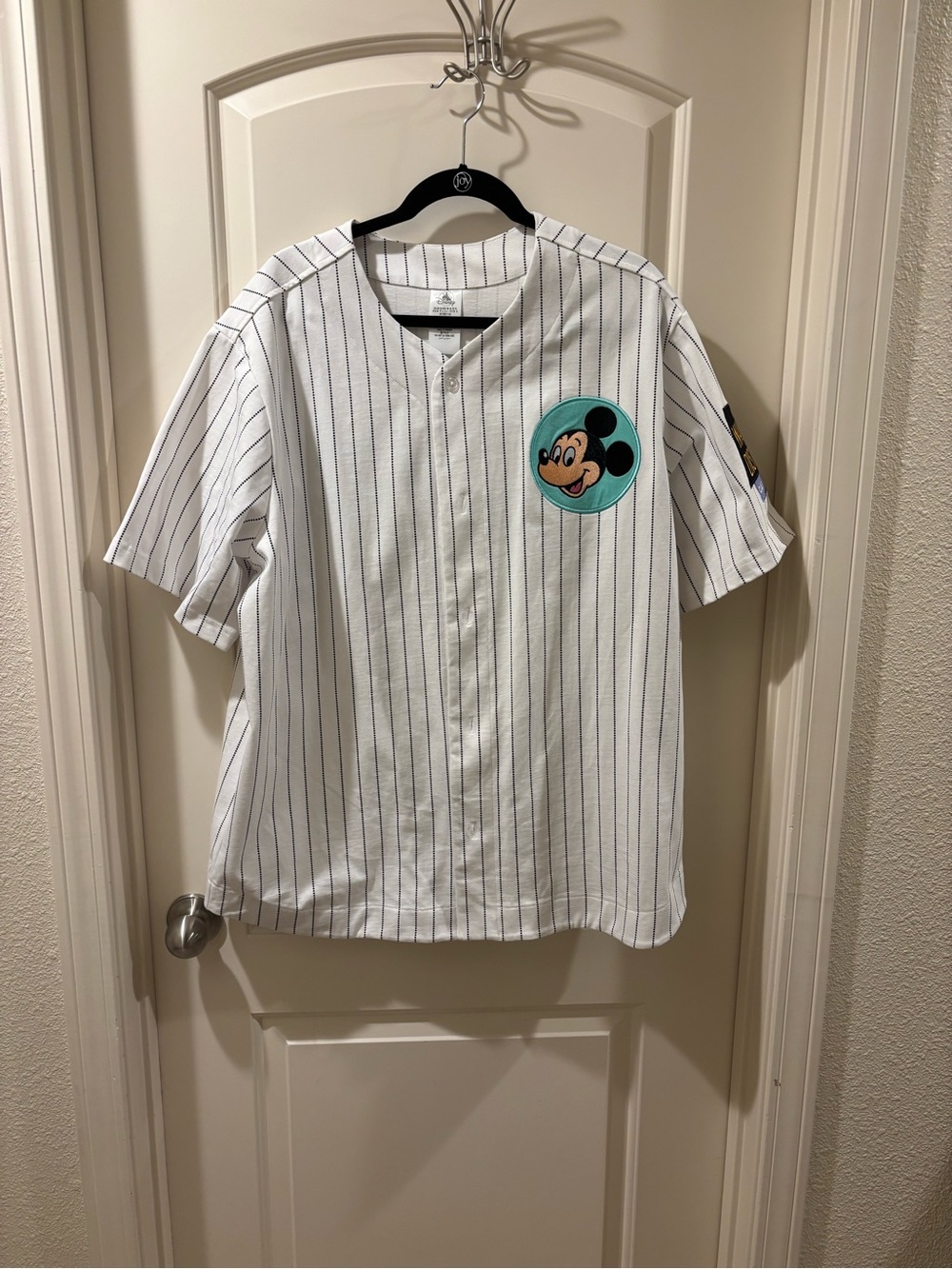 NWT - Disney White Pinstripe Baseball Jersey with Mickey Patch